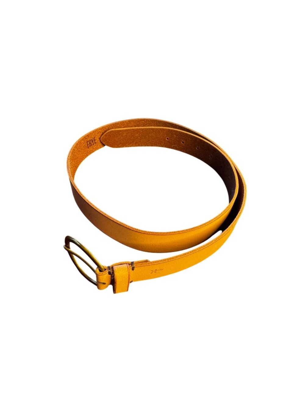 Frye Genuine Leather Belt Gold Buckle Tan Large Adjustable